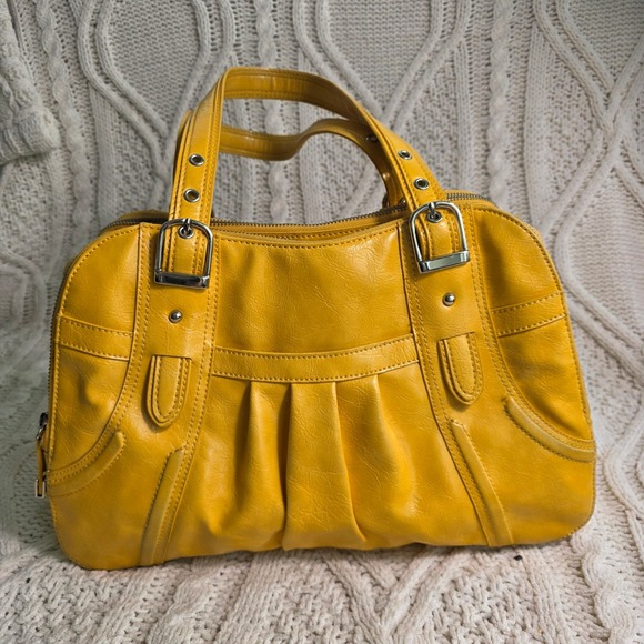 Maxx New York Handbags - Maxx New York Large Shoulder Bag Bright Yellow‎ Faux Leather Leopard Lining